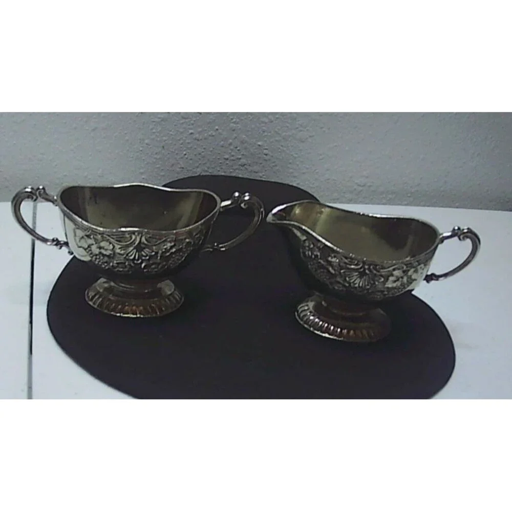Vtg EP Zinc Grape Vine Sugar and Creamer Set Papan 4.5x2x2